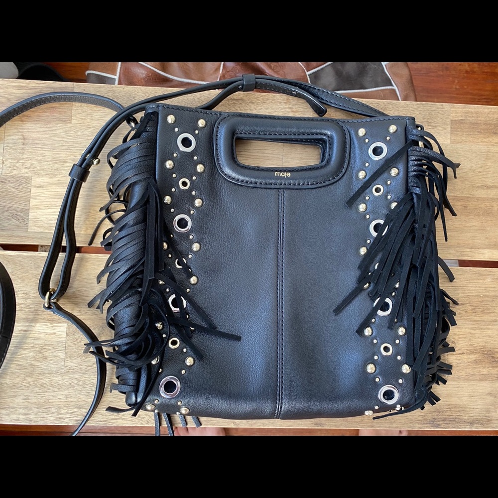 Maje Lamb leather fringe tote shoulder bag